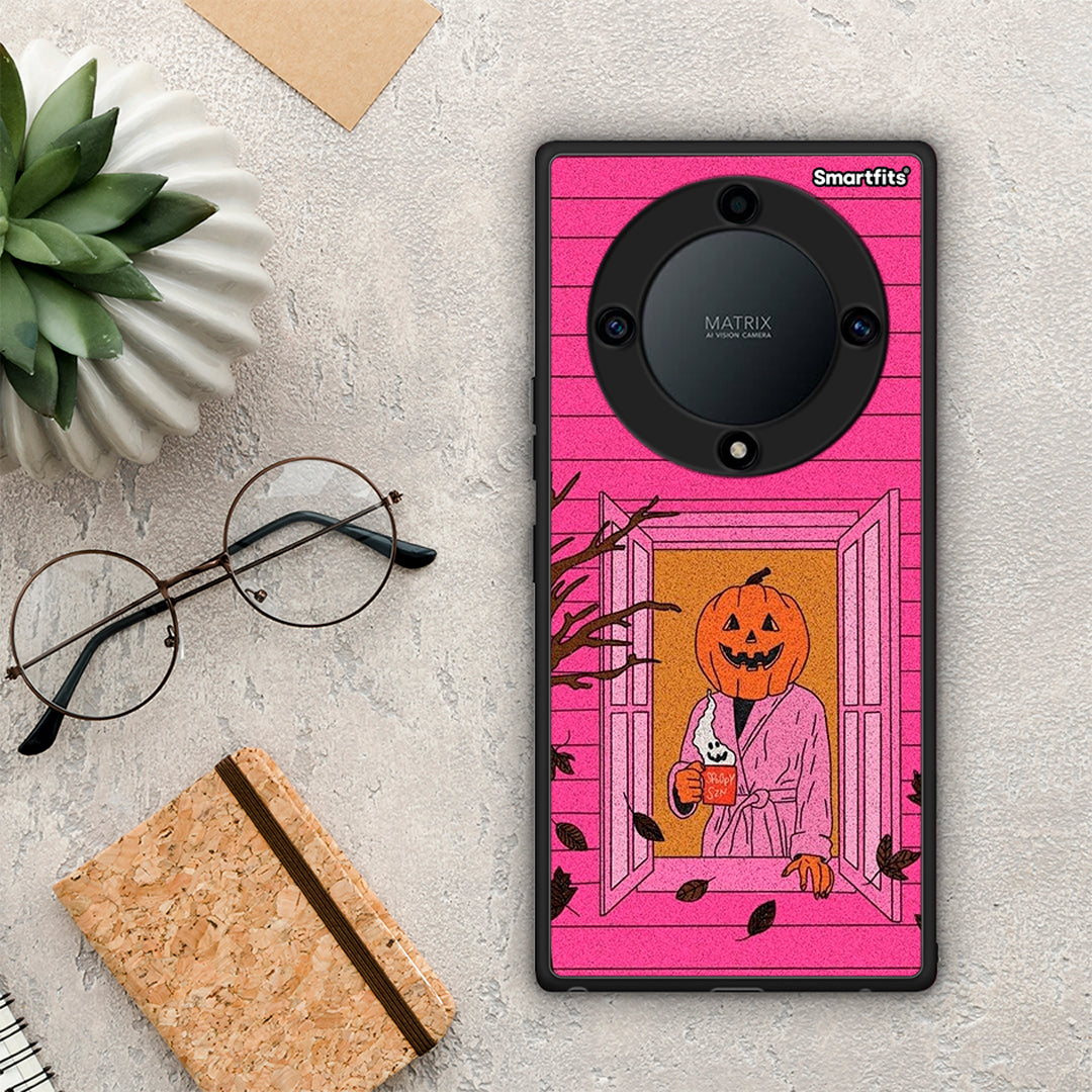 Θήκη Honor Magic5 Lite 5G / X9a Halloween Pumpkin Lady από τη Smartfits με σχέδιο στο πίσω μέρος και μαύρο περίβλημα | Honor Magic5 Lite 5G / X9a Halloween Pumpkin Lady Case with Colorful Back and Black Bezels