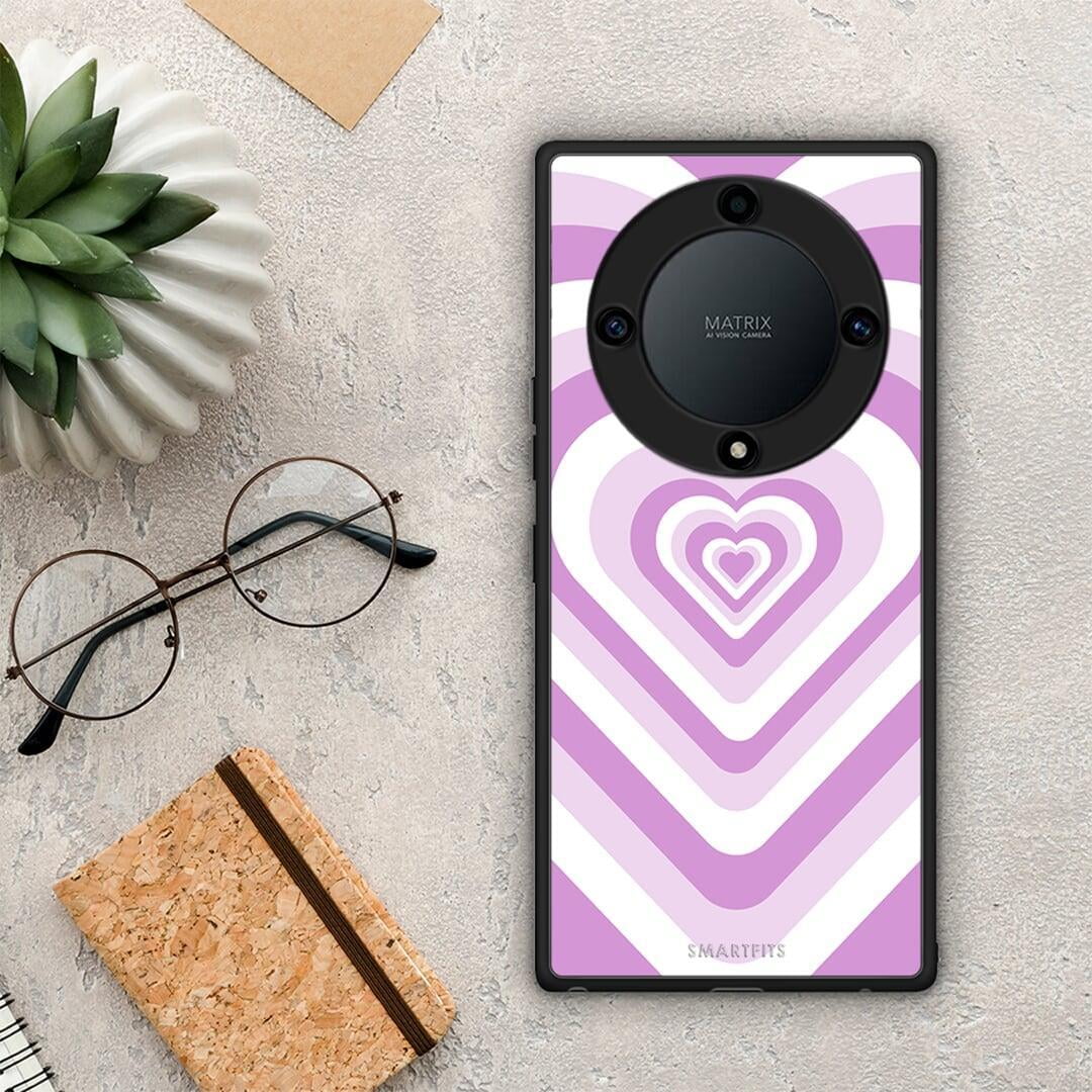 Θήκη Honor Magic5 Lite 5G / X9a Lilac Hearts από τη Smartfits με σχέδιο στο πίσω μέρος και μαύρο περίβλημα | Honor Magic5 Lite 5G / X9a Lilac Hearts Case with Colorful Back and Black Bezels