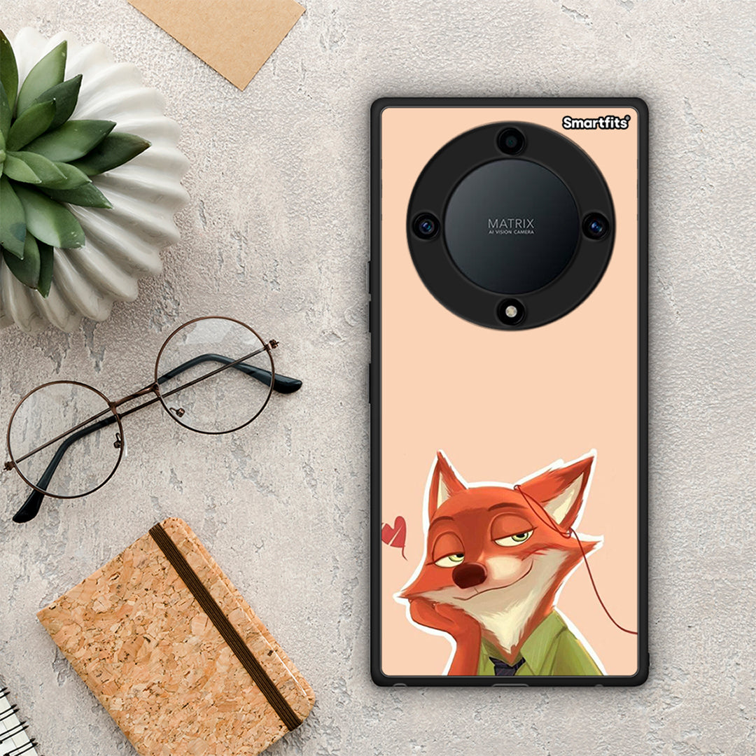 Θήκη Honor Magic5 Lite 5G / X9a Nick Wilde And Judy Hopps Love 1 από τη Smartfits με σχέδιο στο πίσω μέρος και μαύρο περίβλημα | Honor Magic5 Lite 5G / X9a Nick Wilde And Judy Hopps Love 1 Case with Colorful Back and Black Bezels