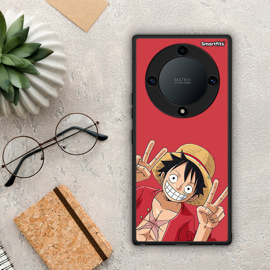 Θήκη Honor Magic5 Lite 5G / X9a Pirate Luffy από τη Smartfits με σχέδιο στο πίσω μέρος και μαύρο περίβλημα | Honor Magic5 Lite 5G / X9a Pirate Luffy Case with Colorful Back and Black Bezels