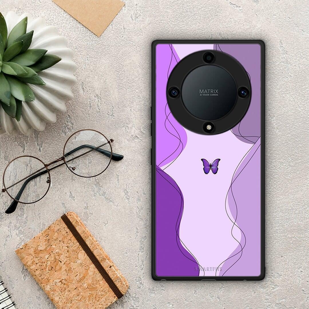 Θήκη Honor Magic5 Lite 5G / X9a Purple Mariposa από τη Smartfits με σχέδιο στο πίσω μέρος και μαύρο περίβλημα | Honor Magic5 Lite 5G / X9a Purple Mariposa Case with Colorful Back and Black Bezels