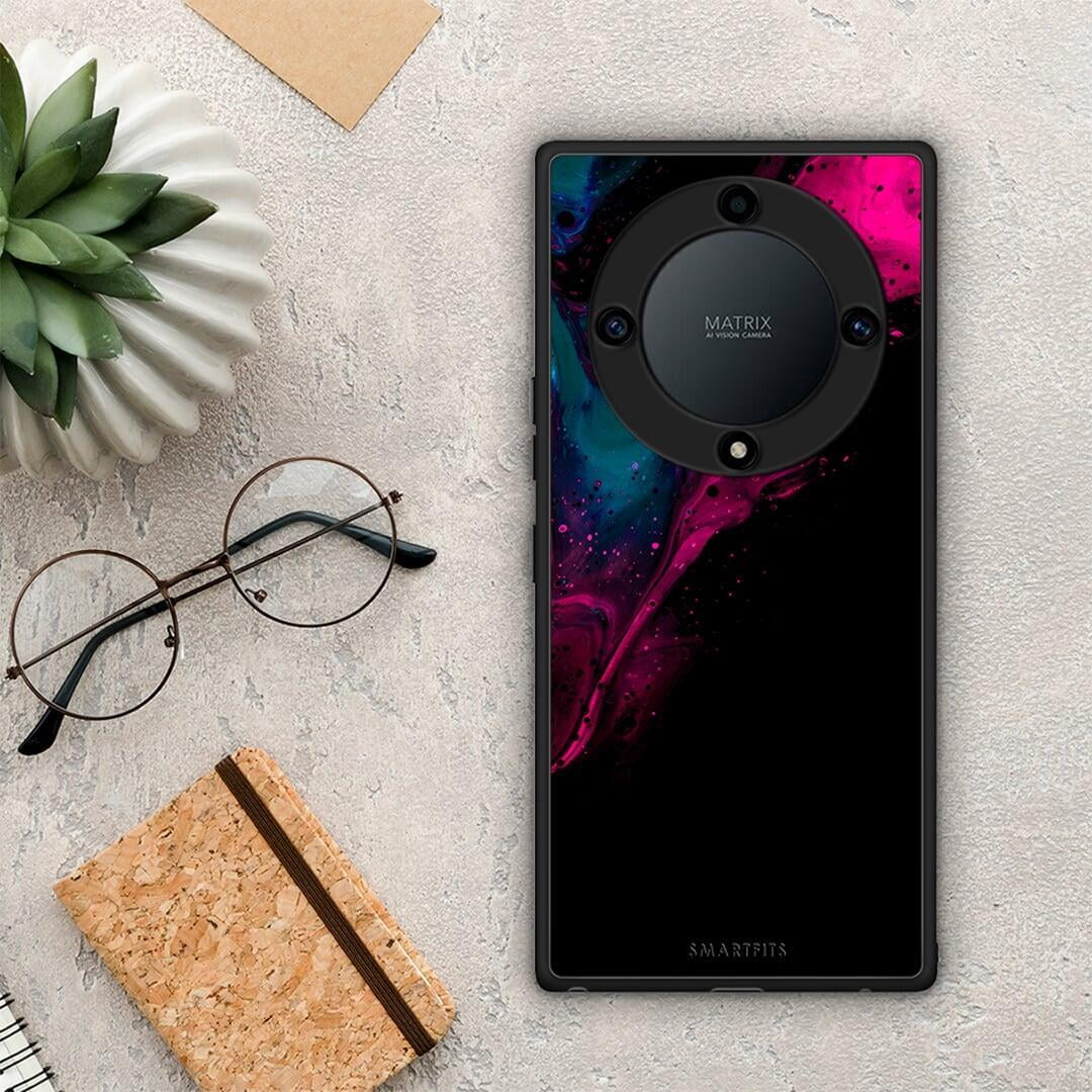 Θήκη Honor Magic5 Lite 5G / X9a Watercolor Pink Black από τη Smartfits με σχέδιο στο πίσω μέρος και μαύρο περίβλημα | Honor Magic5 Lite 5G / X9a Watercolor Pink Black Case with Colorful Back and Black Bezels