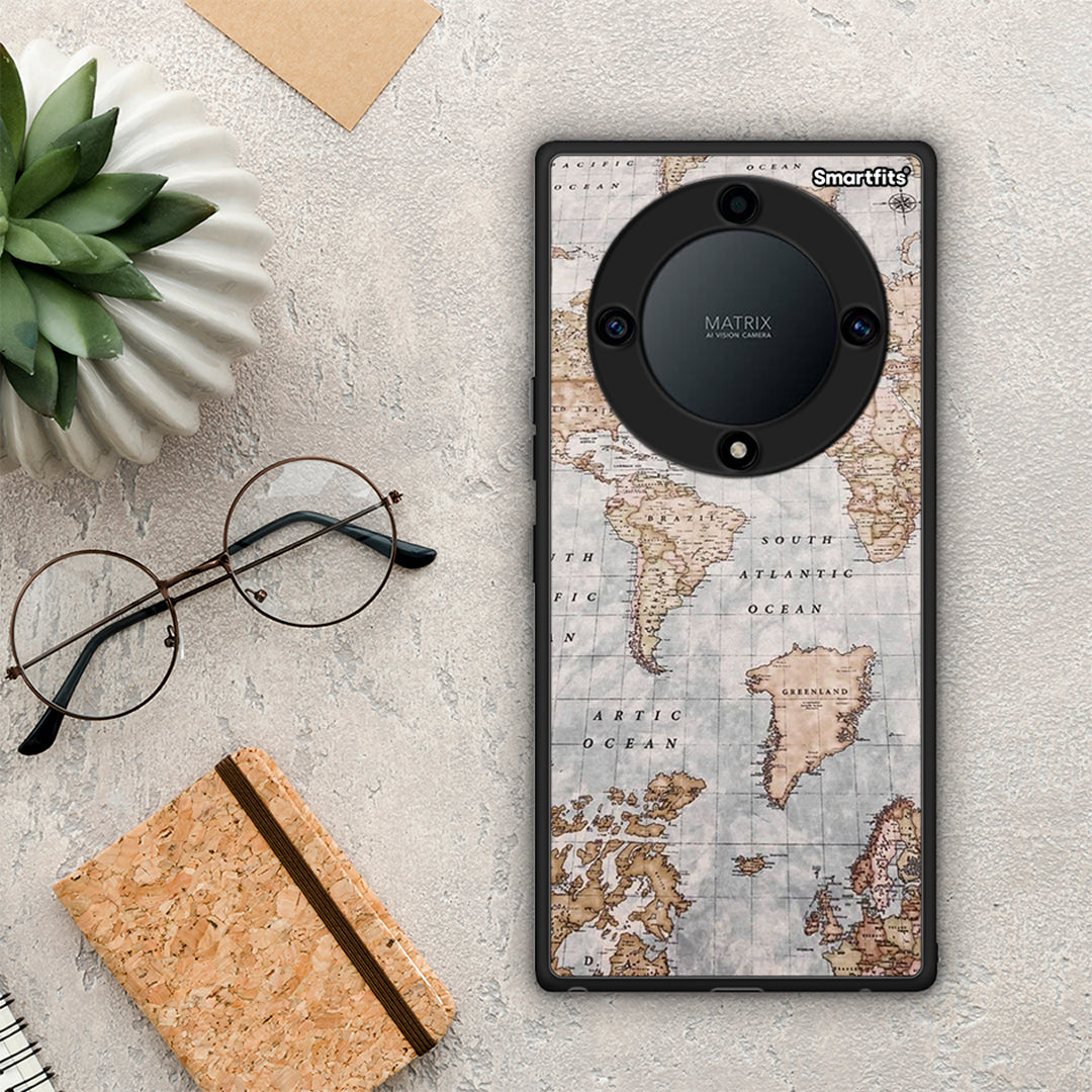 Θήκη Honor Magic5 Lite 5G / X9a World Map από τη Smartfits με σχέδιο στο πίσω μέρος και μαύρο περίβλημα | Honor Magic5 Lite 5G / X9a World Map Case with Colorful Back and Black Bezels
