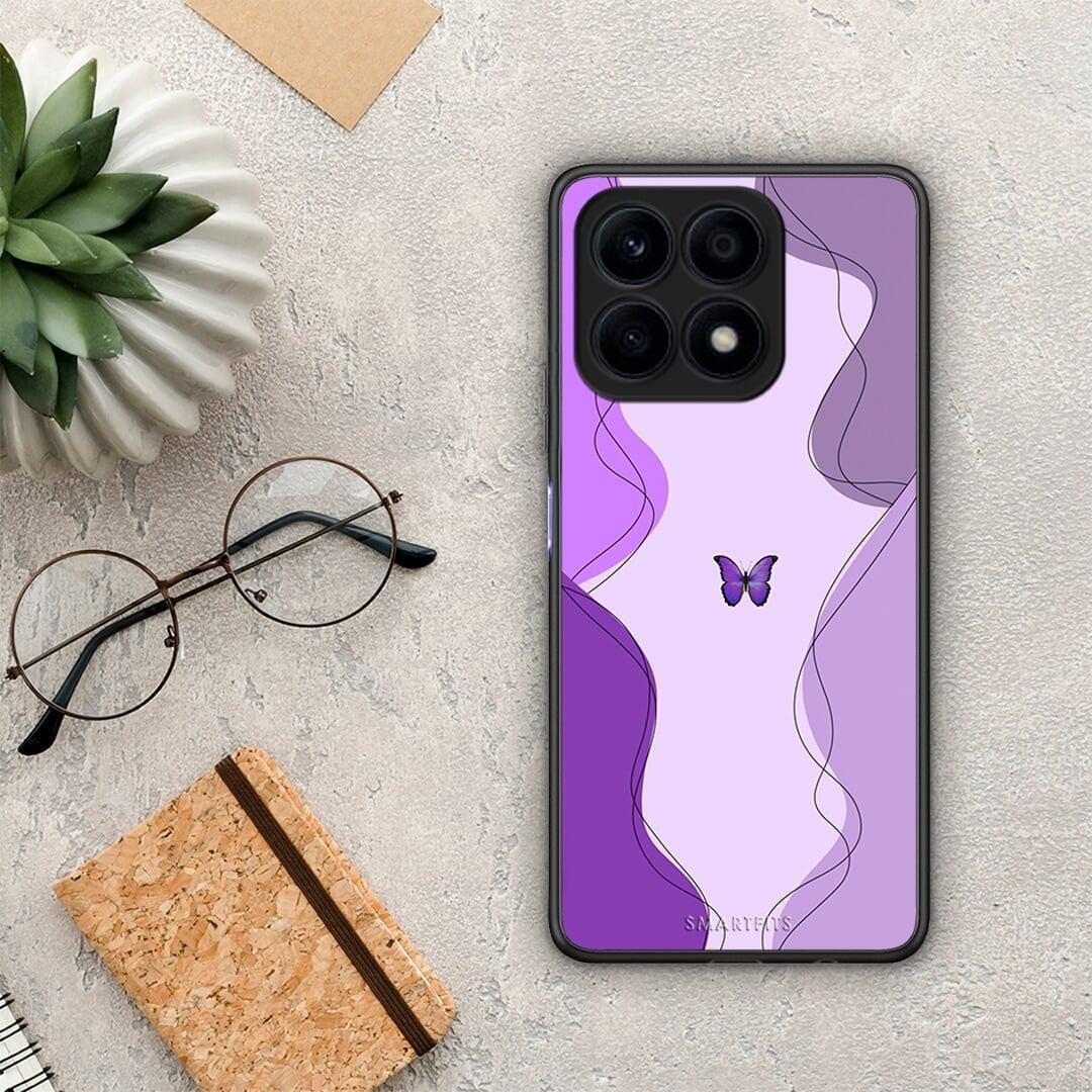 Θήκη Honor X8a Purple Mariposa από τη Smartfits με σχέδιο στο πίσω μέρος και μαύρο περίβλημα | Honor X8a Purple Mariposa Case with Colorful Back and Black Bezels