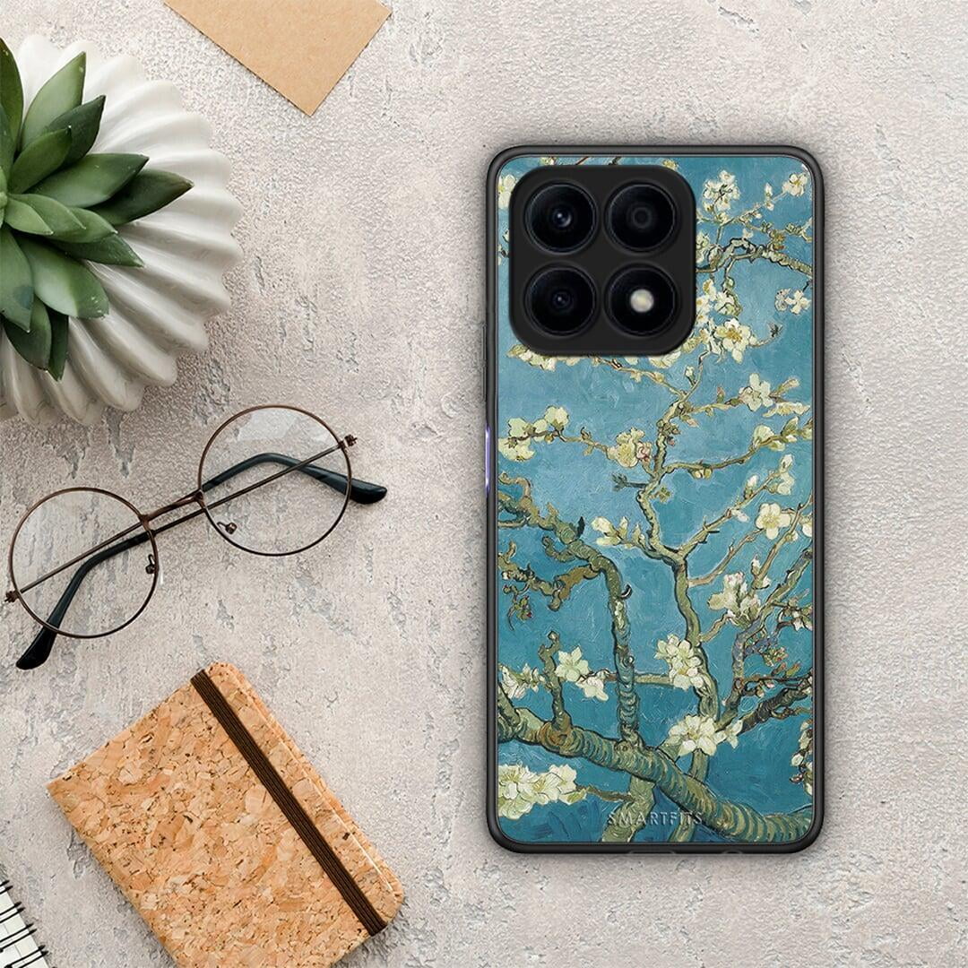 Θήκη Honor X8a White Blossoms από τη Smartfits με σχέδιο στο πίσω μέρος και μαύρο περίβλημα | Honor X8a White Blossoms Case with Colorful Back and Black Bezels