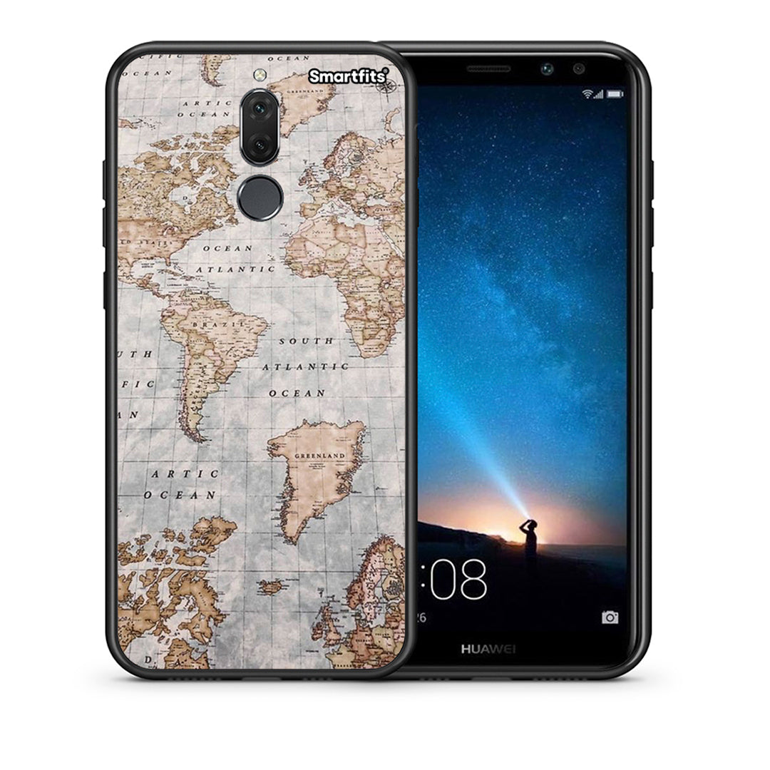 Θήκη Huawei Mate 10 Lite World Map από τη Smartfits με σχέδιο στο πίσω μέρος και μαύρο περίβλημα | Huawei Mate 10 Lite World Map case with colorful back and black bezels