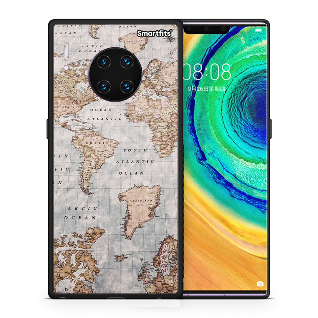 Θήκη Huawei Mate 30 Pro World Map από τη Smartfits με σχέδιο στο πίσω μέρος και μαύρο περίβλημα | Huawei Mate 30 Pro World Map case with colorful back and black bezels