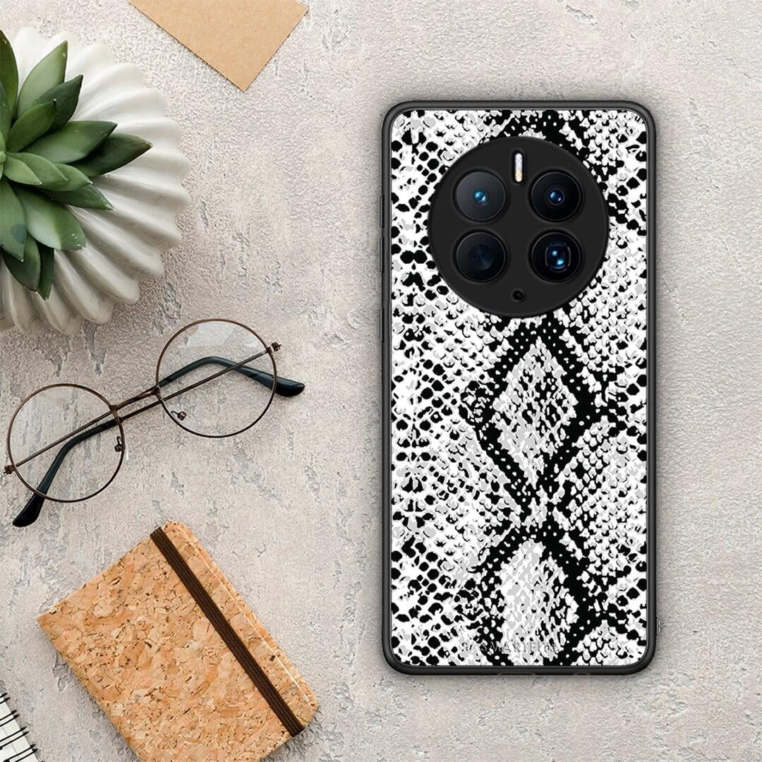 Θήκη Huawei Mate 50 Pro Animal White Snake από τη Smartfits με σχέδιο στο πίσω μέρος και μαύρο περίβλημα | Huawei Mate 50 Pro Animal White Snake Case with Colorful Back and Black Bezels