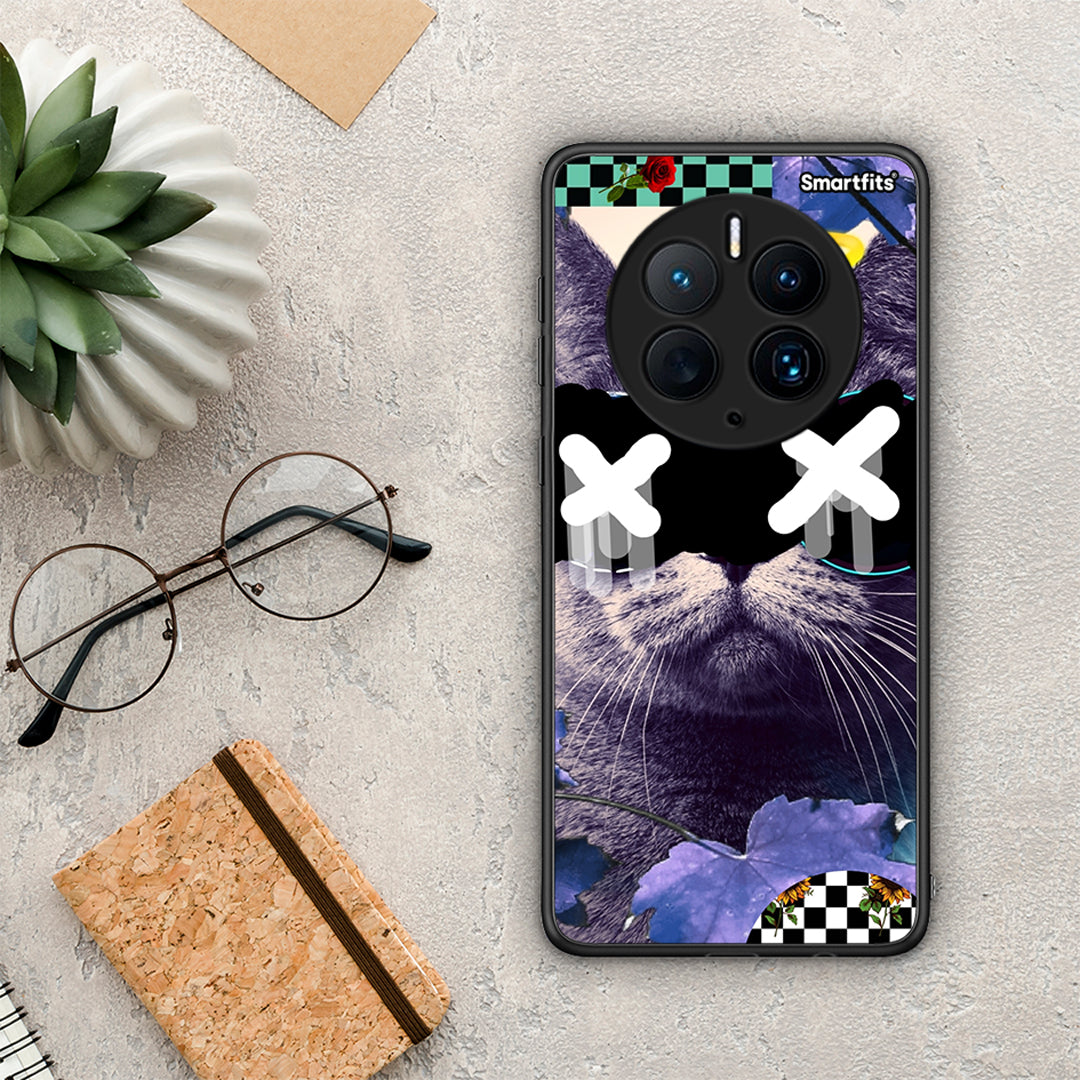 Θήκη Huawei Mate 50 Pro Cat Collage από τη Smartfits με σχέδιο στο πίσω μέρος και μαύρο περίβλημα | Huawei Mate 50 Pro Cat Collage Case with Colorful Back and Black Bezels