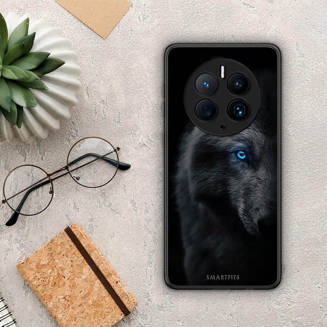 Θήκη Huawei Mate 50 Pro Dark Wolf από τη Smartfits με σχέδιο στο πίσω μέρος και μαύρο περίβλημα | Huawei Mate 50 Pro Dark Wolf Case with Colorful Back and Black Bezels