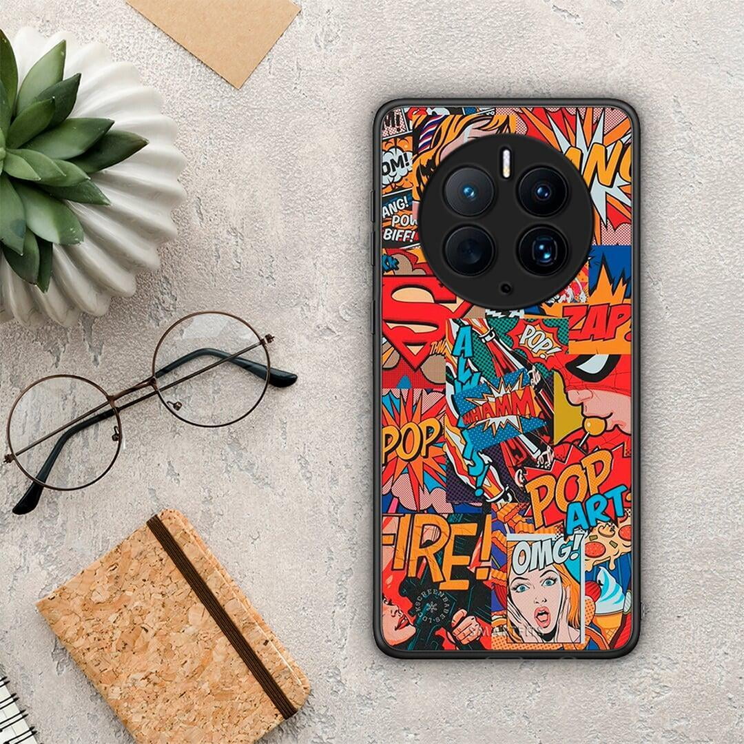 Θήκη Huawei Mate 50 Pro PopArt OMG από τη Smartfits με σχέδιο στο πίσω μέρος και μαύρο περίβλημα | Huawei Mate 50 Pro PopArt OMG Case with Colorful Back and Black Bezels
