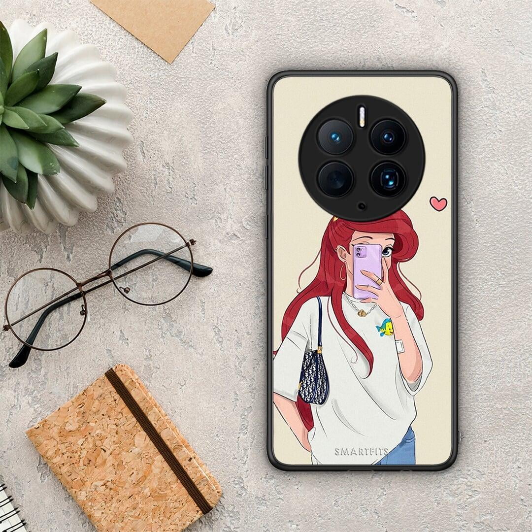 Θήκη Huawei Mate 50 Pro Walking Mermaid από τη Smartfits με σχέδιο στο πίσω μέρος και μαύρο περίβλημα | Huawei Mate 50 Pro Walking Mermaid Case with Colorful Back and Black Bezels