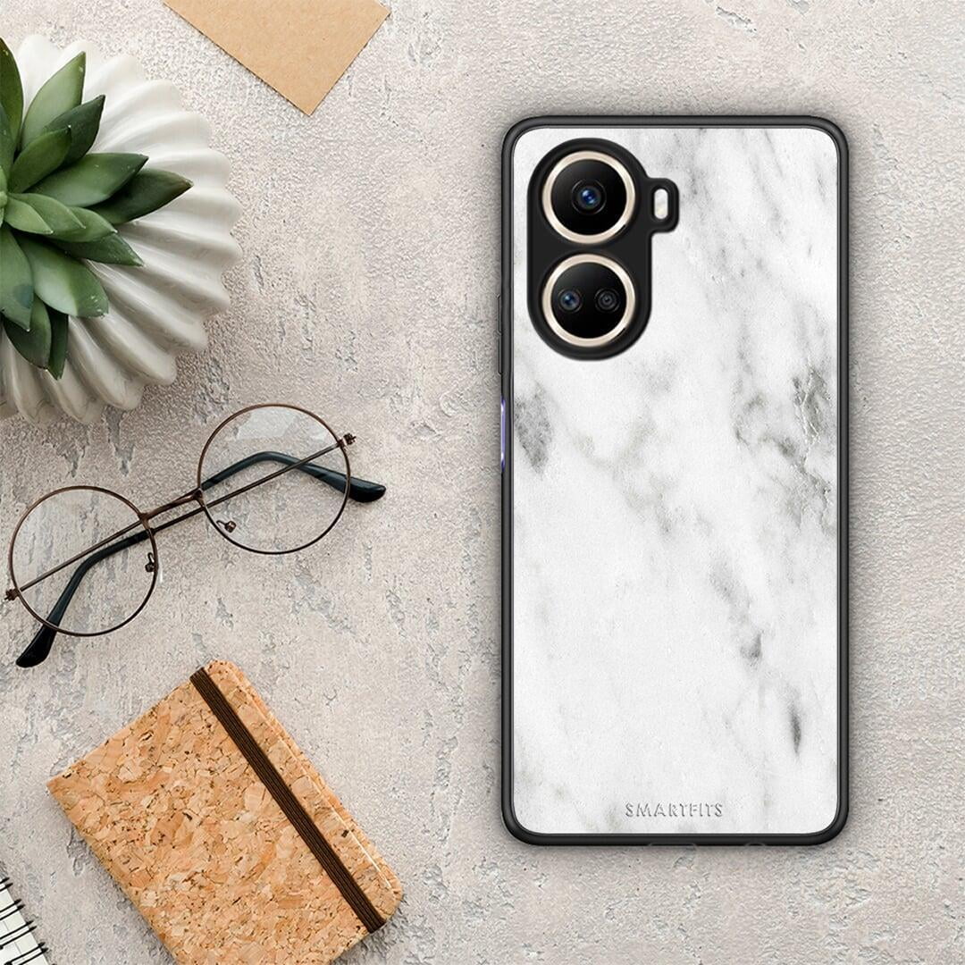 Θήκη Huawei Nova 10 SE Marble White από τη Smartfits με σχέδιο στο πίσω μέρος και μαύρο περίβλημα | Huawei Nova 10 SE Marble White Case with Colorful Back and Black Bezels