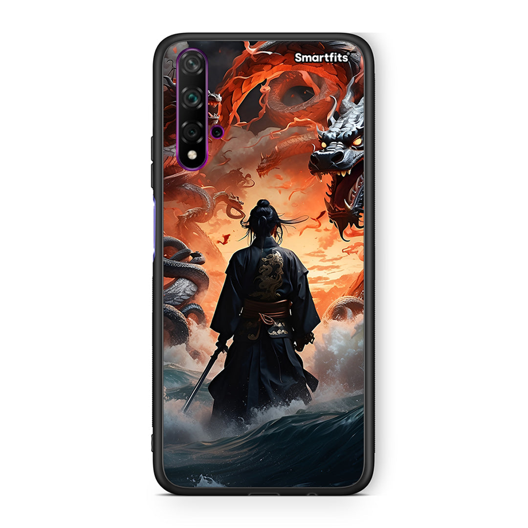 Huawei Nova 5T Dragons Fight θήκη από τη Smartfits με σχέδιο στο πίσω μέρος και μαύρο περίβλημα | Smartphone case with colorful back and black bezels by Smartfits