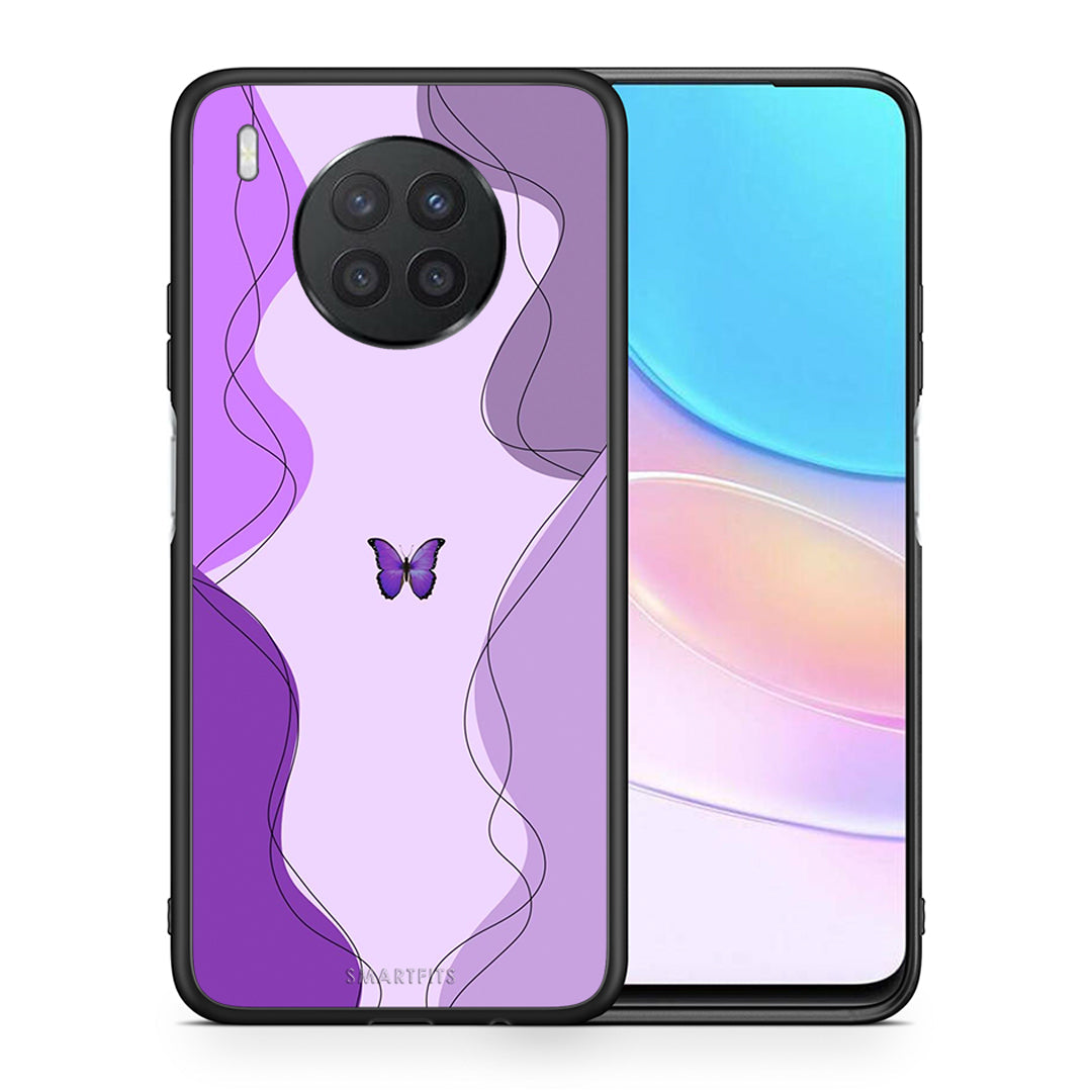 Θήκη Αγίου Βαλεντίνου Huawei Nova 8i / Honor 50 Lite Purple Mariposa από τη Smartfits με σχέδιο στο πίσω μέρος και μαύρο περίβλημα | Huawei Nova 8i / Honor 50 Lite Purple Mariposa case with colorful back and black bezels