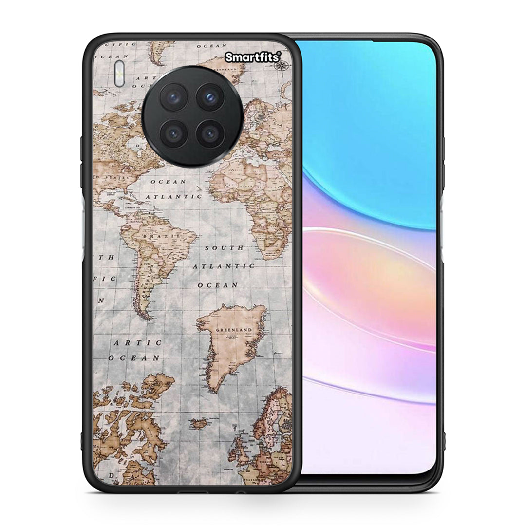 Θήκη Huawei Nova 8i / Honor 50 Lite World Map από τη Smartfits με σχέδιο στο πίσω μέρος και μαύρο περίβλημα | Huawei Nova 8i / Honor 50 Lite World Map case with colorful back and black bezels