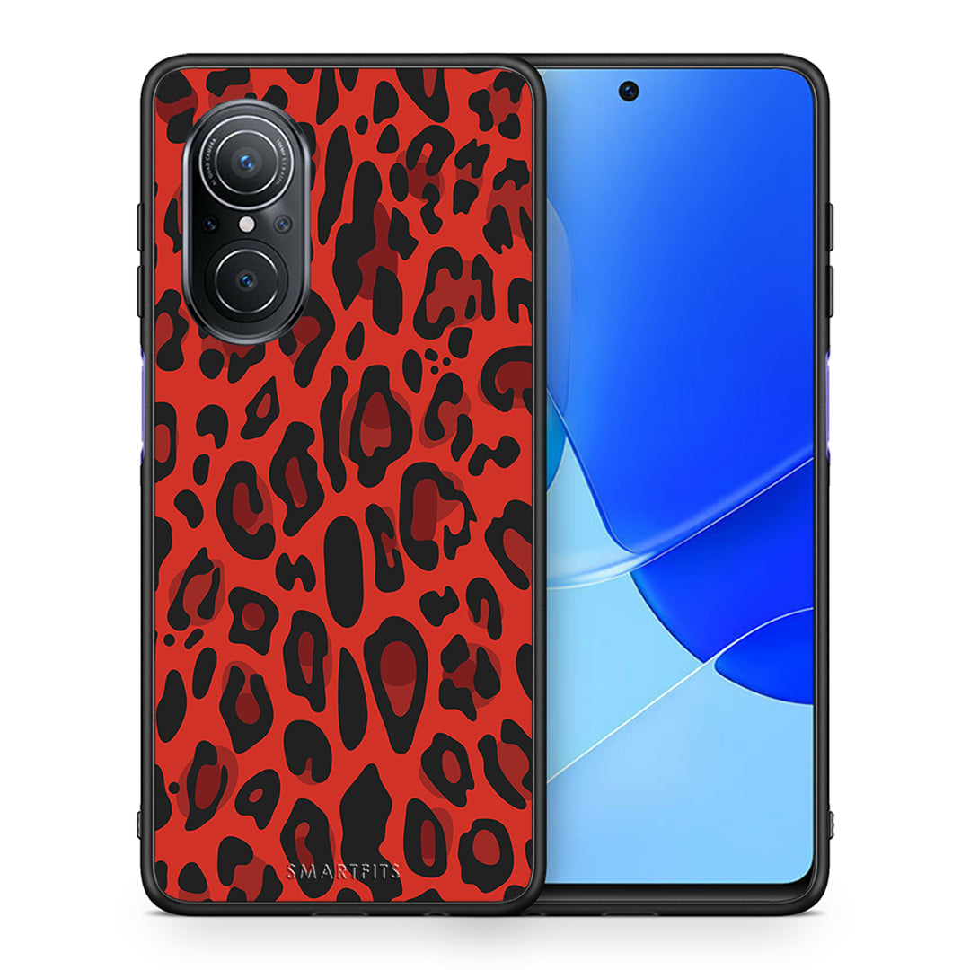 Θήκη Huawei Nova 9 SE Red Leopard Animal από τη Smartfits με σχέδιο στο πίσω μέρος και μαύρο περίβλημα | Huawei Nova 9 SE Red Leopard Animal case with colorful back and black bezels
