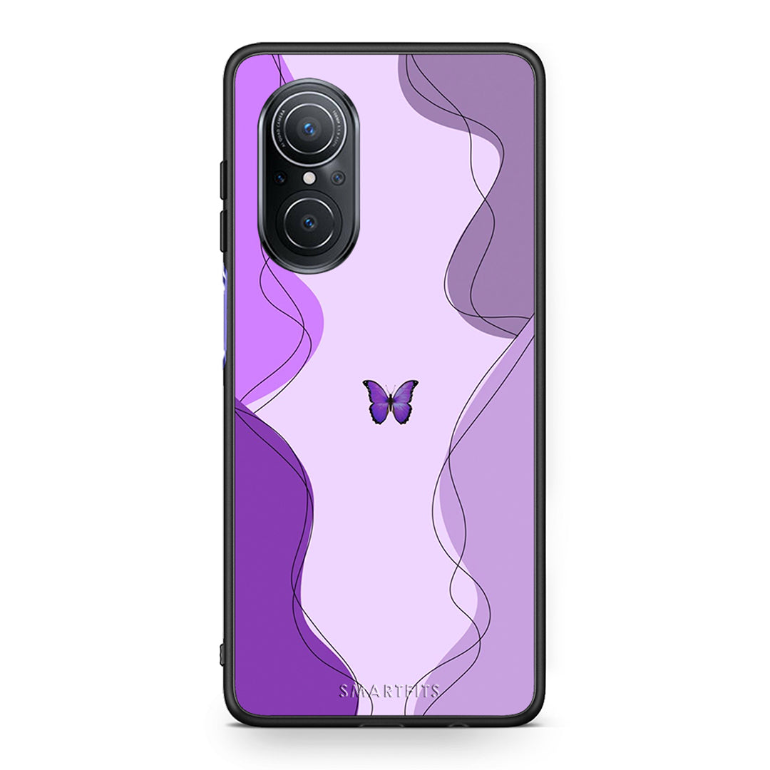 Huawei Nova 9 SE Purple Mariposa Θήκη Αγίου Βαλεντίνου από τη Smartfits με σχέδιο στο πίσω μέρος και μαύρο περίβλημα | Smartphone case with colorful back and black bezels by Smartfits