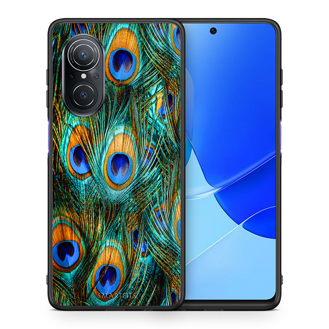 Θήκη Huawei Nova 9 SE Real Peacock Feathers από τη Smartfits με σχέδιο στο πίσω μέρος και μαύρο περίβλημα | Huawei Nova 9 SE Real Peacock Feathers case with colorful back and black bezels