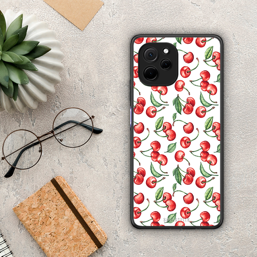 Θήκη Huawei Nova Y61 Cherry Summer από τη Smartfits με σχέδιο στο πίσω μέρος και μαύρο περίβλημα | Huawei Nova Y61 Cherry Summer Case with Colorful Back and Black Bezels
