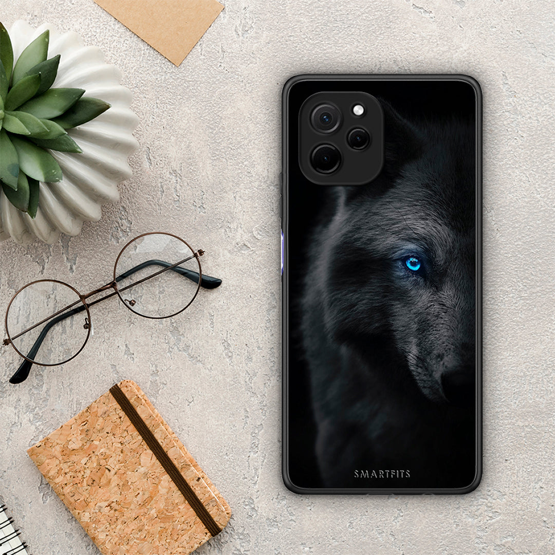 Θήκη Huawei Nova Y61 Dark Wolf από τη Smartfits με σχέδιο στο πίσω μέρος και μαύρο περίβλημα | Huawei Nova Y61 Dark Wolf Case with Colorful Back and Black Bezels