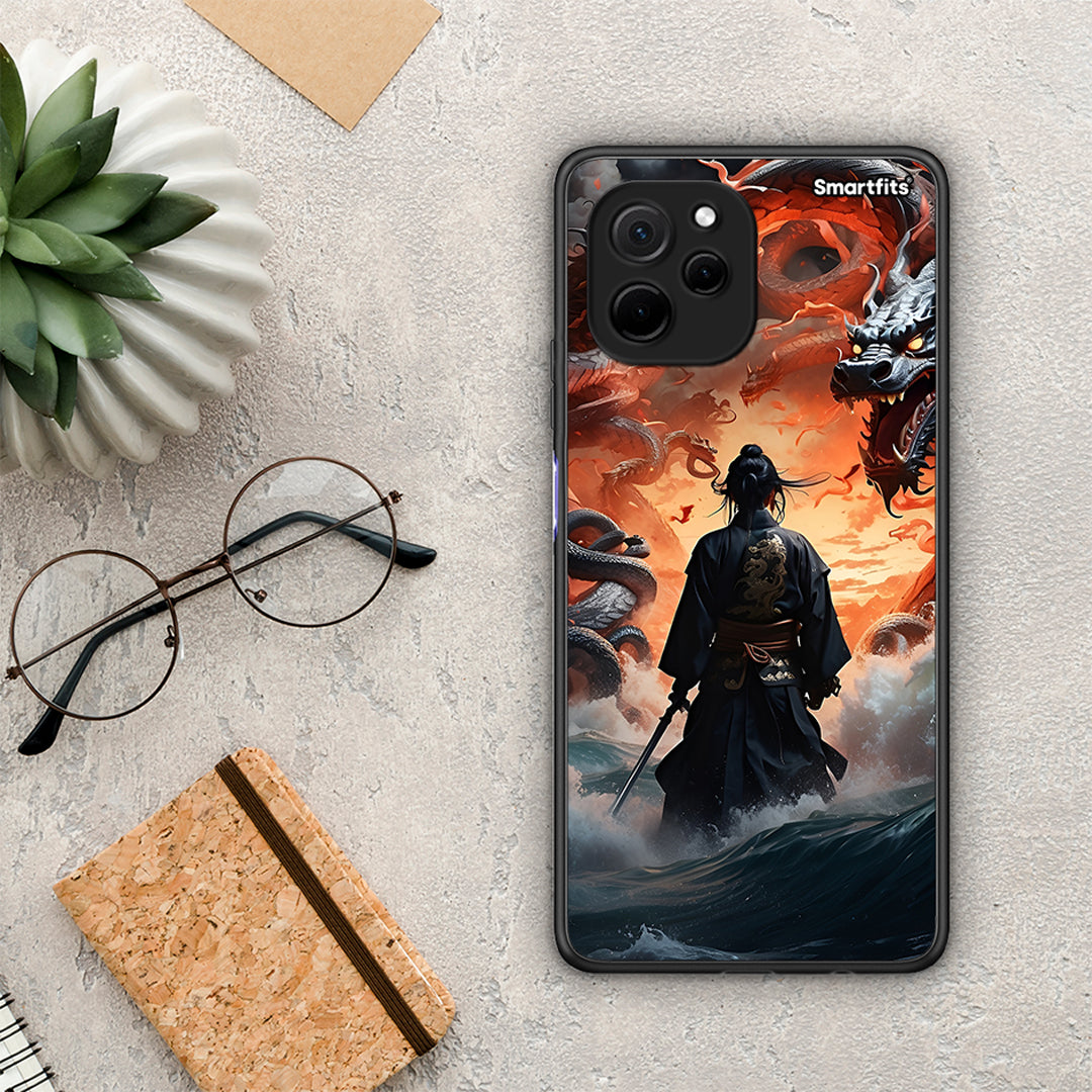 Θήκη Huawei Nova Y61 Dragons Fight από τη Smartfits με σχέδιο στο πίσω μέρος και μαύρο περίβλημα | Huawei Nova Y61 Dragons Fight Case with Colorful Back and Black Bezels