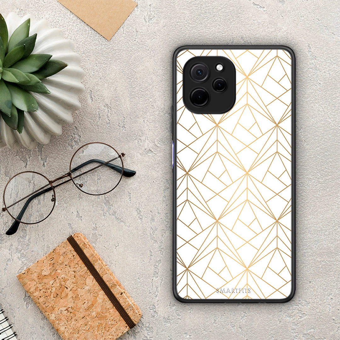 Θήκη Huawei Nova Y61 Geometric Luxury White από τη Smartfits με σχέδιο στο πίσω μέρος και μαύρο περίβλημα | Huawei Nova Y61 Geometric Luxury White Case with Colorful Back and Black Bezels