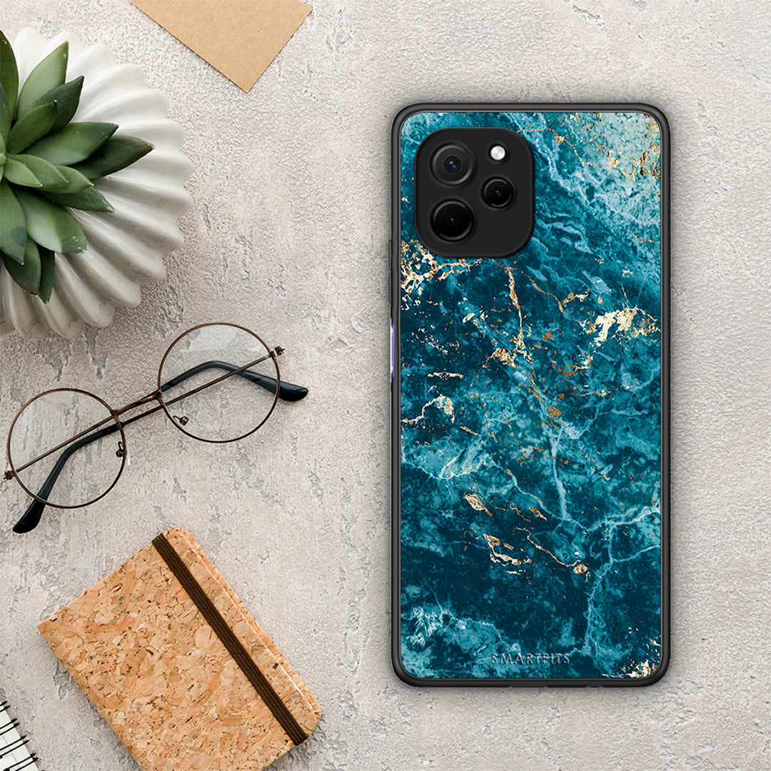 Θήκη Huawei Nova Y61 Marble Blue από τη Smartfits με σχέδιο στο πίσω μέρος και μαύρο περίβλημα | Huawei Nova Y61 Marble Blue Case with Colorful Back and Black Bezels
