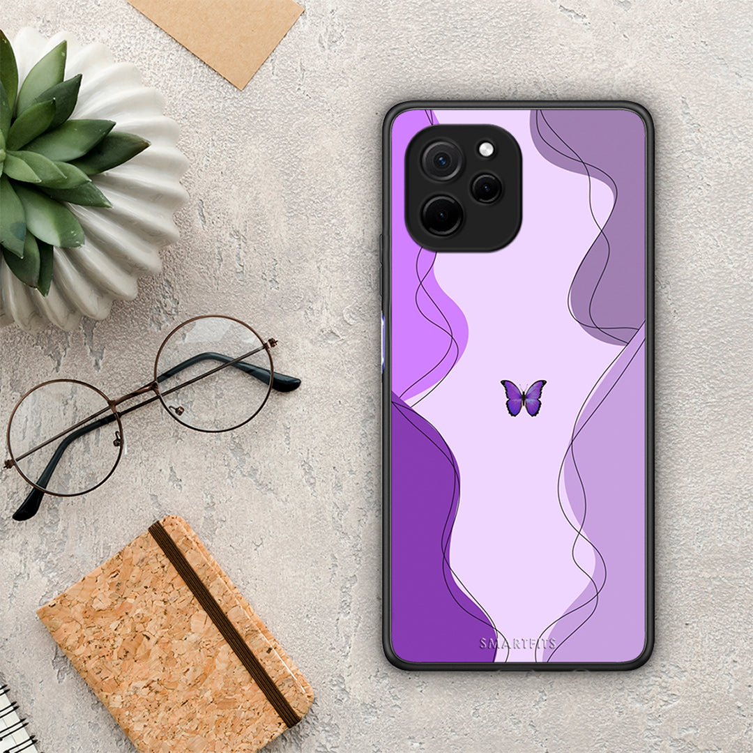 Θήκη Huawei Nova Y61 Purple Mariposa από τη Smartfits με σχέδιο στο πίσω μέρος και μαύρο περίβλημα | Huawei Nova Y61 Purple Mariposa Case with Colorful Back and Black Bezels