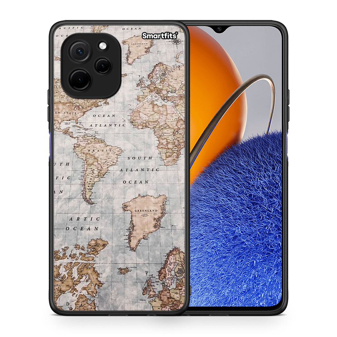 Θήκη Huawei Nova Y61 World Map από τη Smartfits με σχέδιο στο πίσω μέρος και μαύρο περίβλημα | Huawei Nova Y61 World Map Case with Colorful Back and Black Bezels