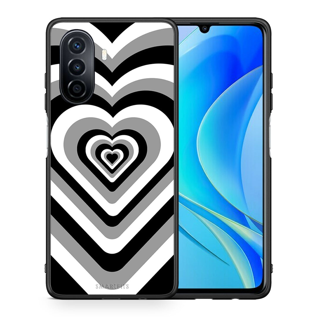 Θήκη Huawei Nova Y70 Black Hearts από τη Smartfits με σχέδιο στο πίσω μέρος και μαύρο περίβλημα | Huawei Nova Y70 Black Hearts case with colorful back and black bezels