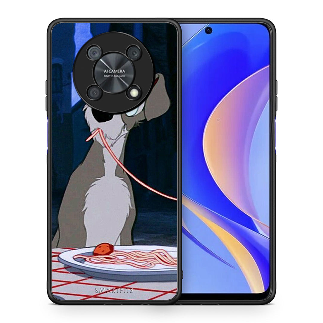 Θήκη Αγίου Βαλεντίνου Huawei Nova Y90 Lady And Tramp 1 από τη Smartfits με σχέδιο στο πίσω μέρος και μαύρο περίβλημα | Huawei Nova Y90 Lady And Tramp 1 case with colorful back and black bezels