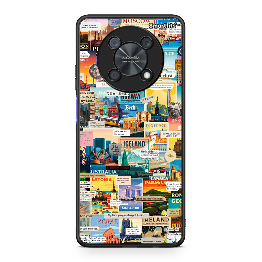 Huawei Nova Y90 Live To Travel θήκη από τη Smartfits με σχέδιο στο πίσω μέρος και μαύρο περίβλημα | Smartphone case with colorful back and black bezels by Smartfits