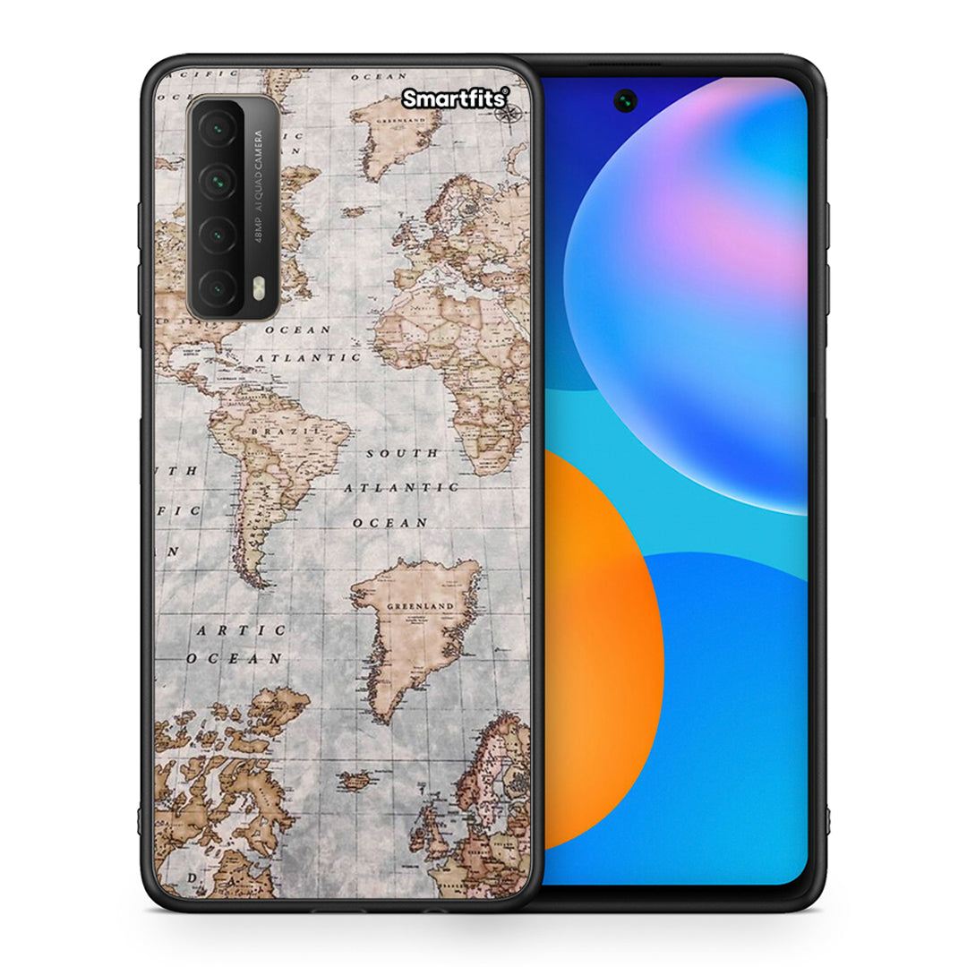 Θήκη Huawei P Smart 2021 World Map από τη Smartfits με σχέδιο στο πίσω μέρος και μαύρο περίβλημα | Huawei P Smart 2021 World Map case with colorful back and black bezels