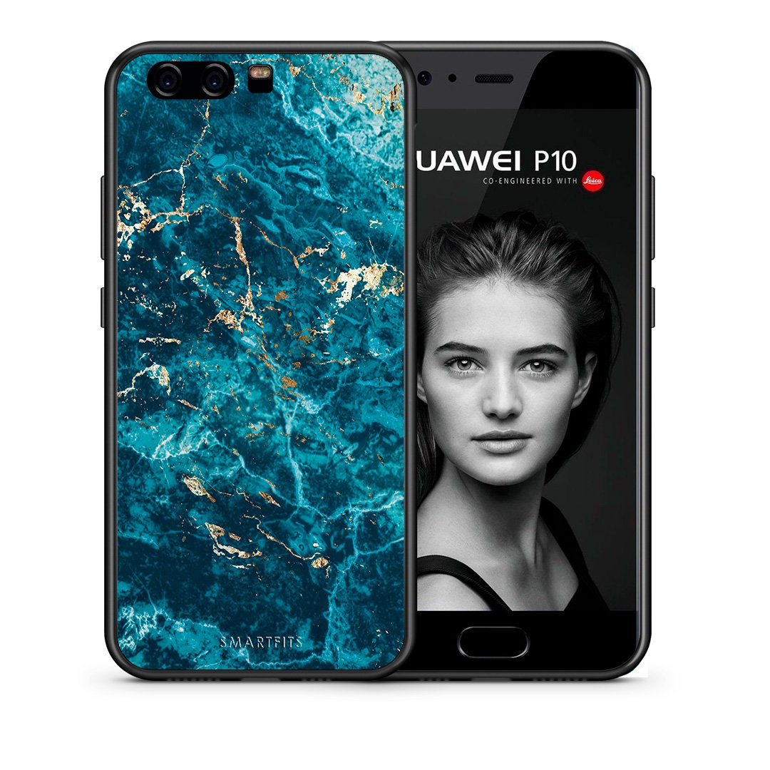 Θήκη Huawei P10 Lite Marble Blue από τη Smartfits με σχέδιο στο πίσω μέρος και μαύρο περίβλημα | Huawei P10 Lite Marble Blue case with colorful back and black bezels