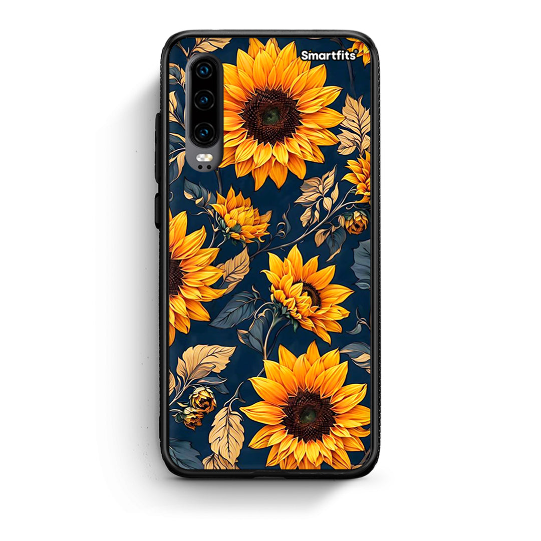 Huawei P30 Autumn Sunflowers Θήκη από τη Smartfits με σχέδιο στο πίσω μέρος και μαύρο περίβλημα | Smartphone case with colorful back and black bezels by Smartfits