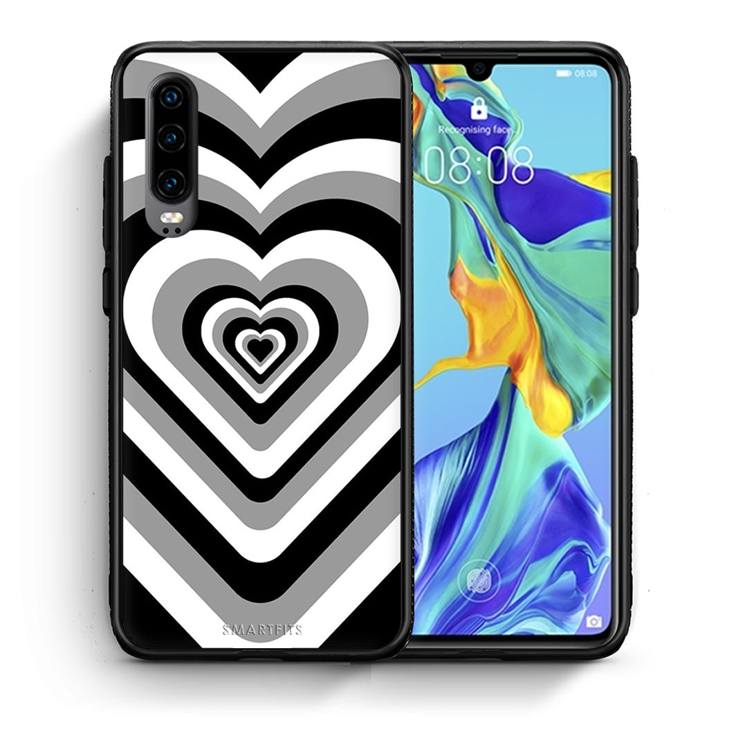 Θήκη Huawei P30 Black Hearts από τη Smartfits με σχέδιο στο πίσω μέρος και μαύρο περίβλημα | Huawei P30 Black Hearts case with colorful back and black bezels
