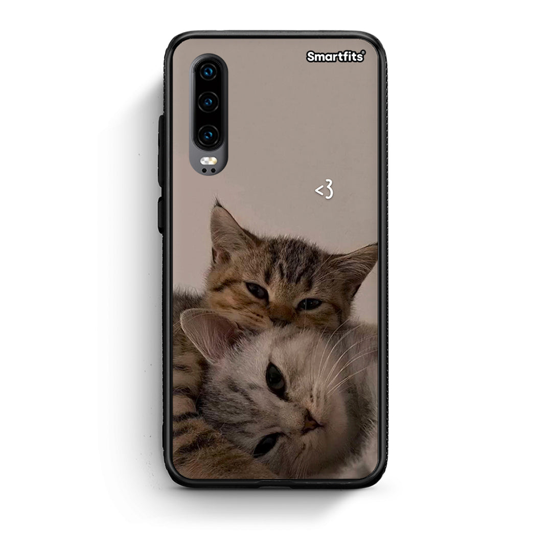 Huawei P30 Cats In Love Θήκη από τη Smartfits με σχέδιο στο πίσω μέρος και μαύρο περίβλημα | Smartphone case with colorful back and black bezels by Smartfits