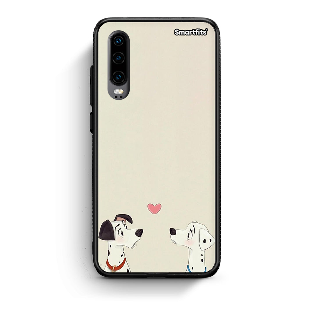 Huawei P30 Dalmatians Love θήκη από τη Smartfits με σχέδιο στο πίσω μέρος και μαύρο περίβλημα | Smartphone case with colorful back and black bezels by Smartfits