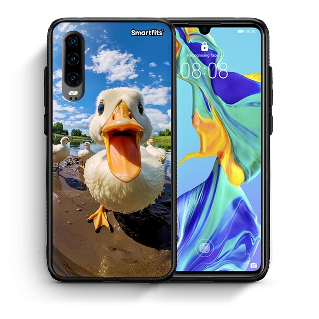 Θήκη Huawei P30 Duck Face από τη Smartfits με σχέδιο στο πίσω μέρος και μαύρο περίβλημα | Huawei P30 Duck Face case with colorful back and black bezels