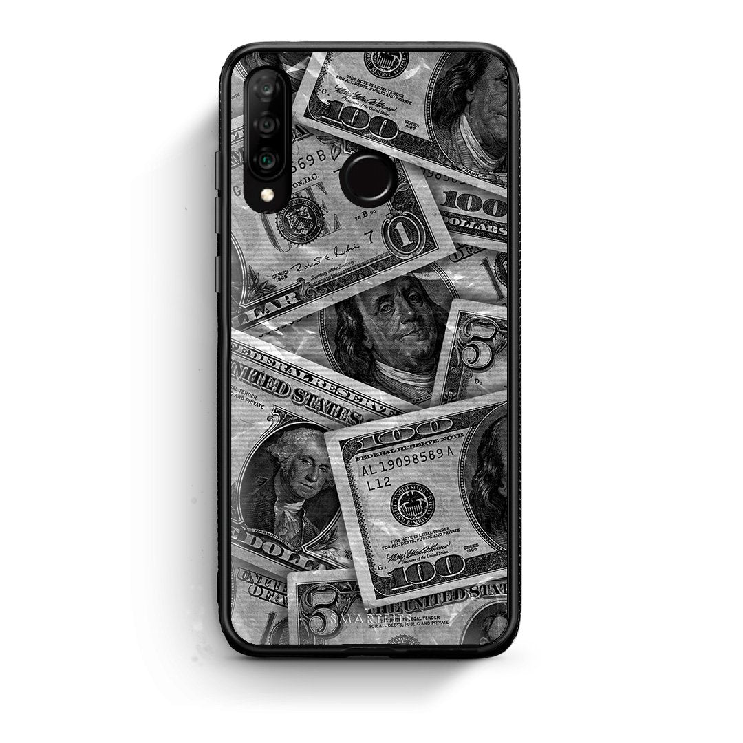 Huawei P30 Lite Money Dollars θήκη από τη Smartfits με σχέδιο στο πίσω μέρος και μαύρο περίβλημα | Smartphone case with colorful back and black bezels by Smartfits
