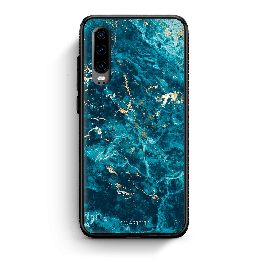 Huawei P30 Marble Blue θήκη από τη Smartfits με σχέδιο στο πίσω μέρος και μαύρο περίβλημα | Smartphone case with colorful back and black bezels by Smartfits