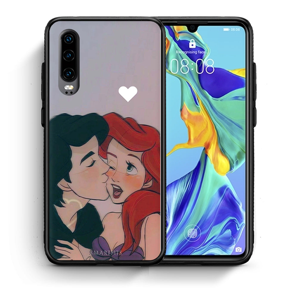 Θήκη Αγίου Βαλεντίνου Huawei P30 Mermaid Love από τη Smartfits με σχέδιο στο πίσω μέρος και μαύρο περίβλημα | Huawei P30 Mermaid Love case with colorful back and black bezels