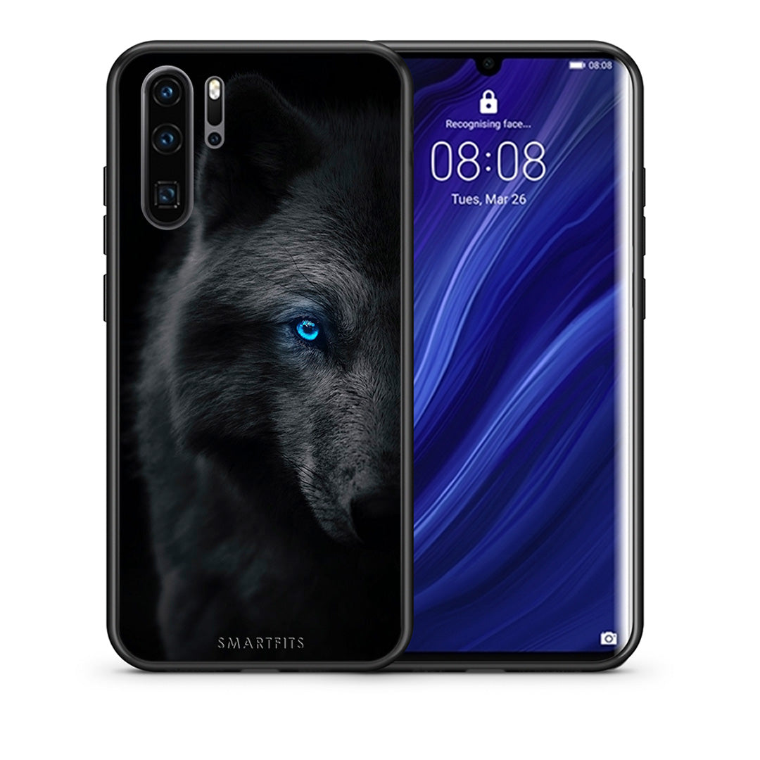 Θήκη Huawei P30 Pro Dark Wolf από τη Smartfits με σχέδιο στο πίσω μέρος και μαύρο περίβλημα | Huawei P30 Pro Dark Wolf case with colorful back and black bezels