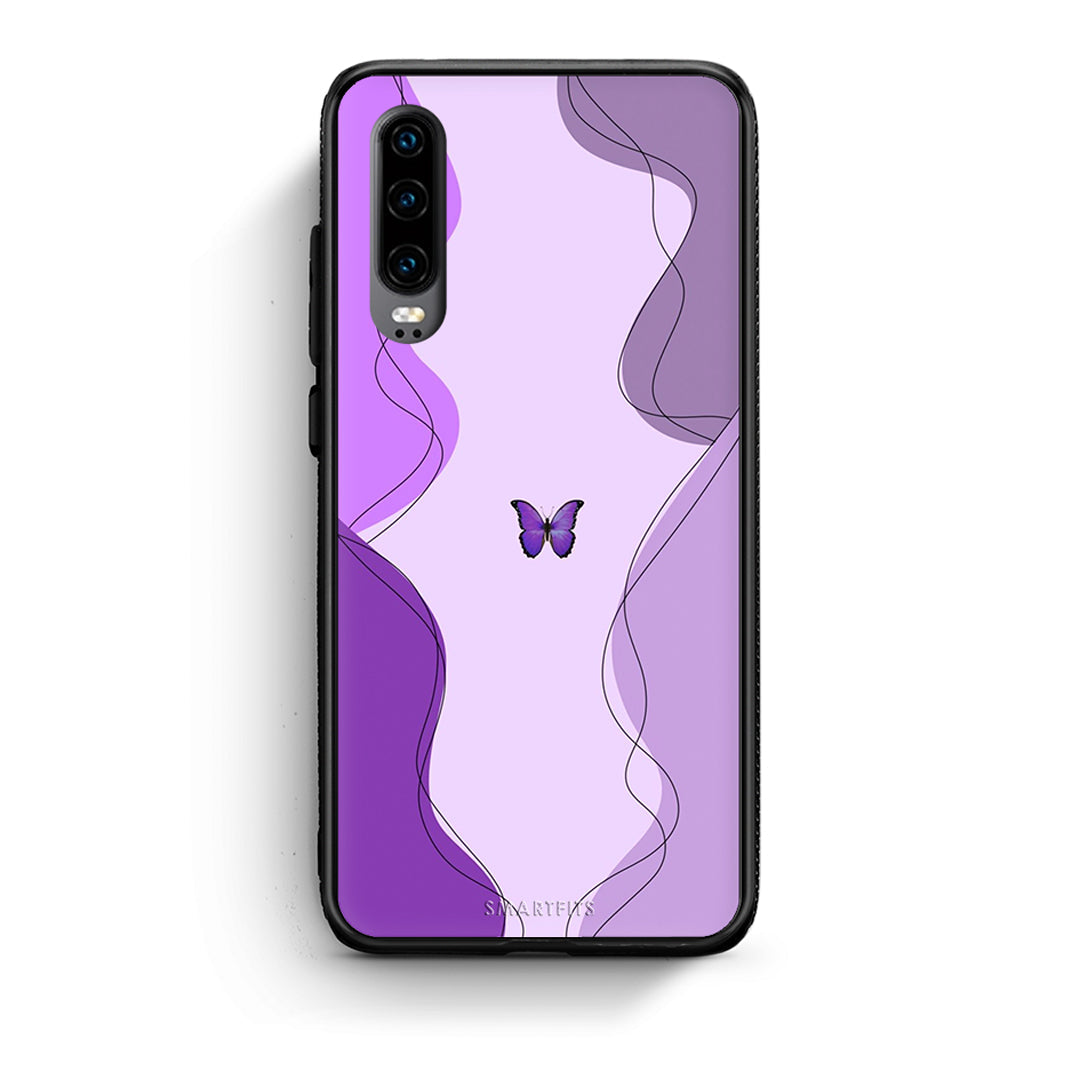 Huawei P30 Purple Mariposa Θήκη Αγίου Βαλεντίνου από τη Smartfits με σχέδιο στο πίσω μέρος και μαύρο περίβλημα | Smartphone case with colorful back and black bezels by Smartfits