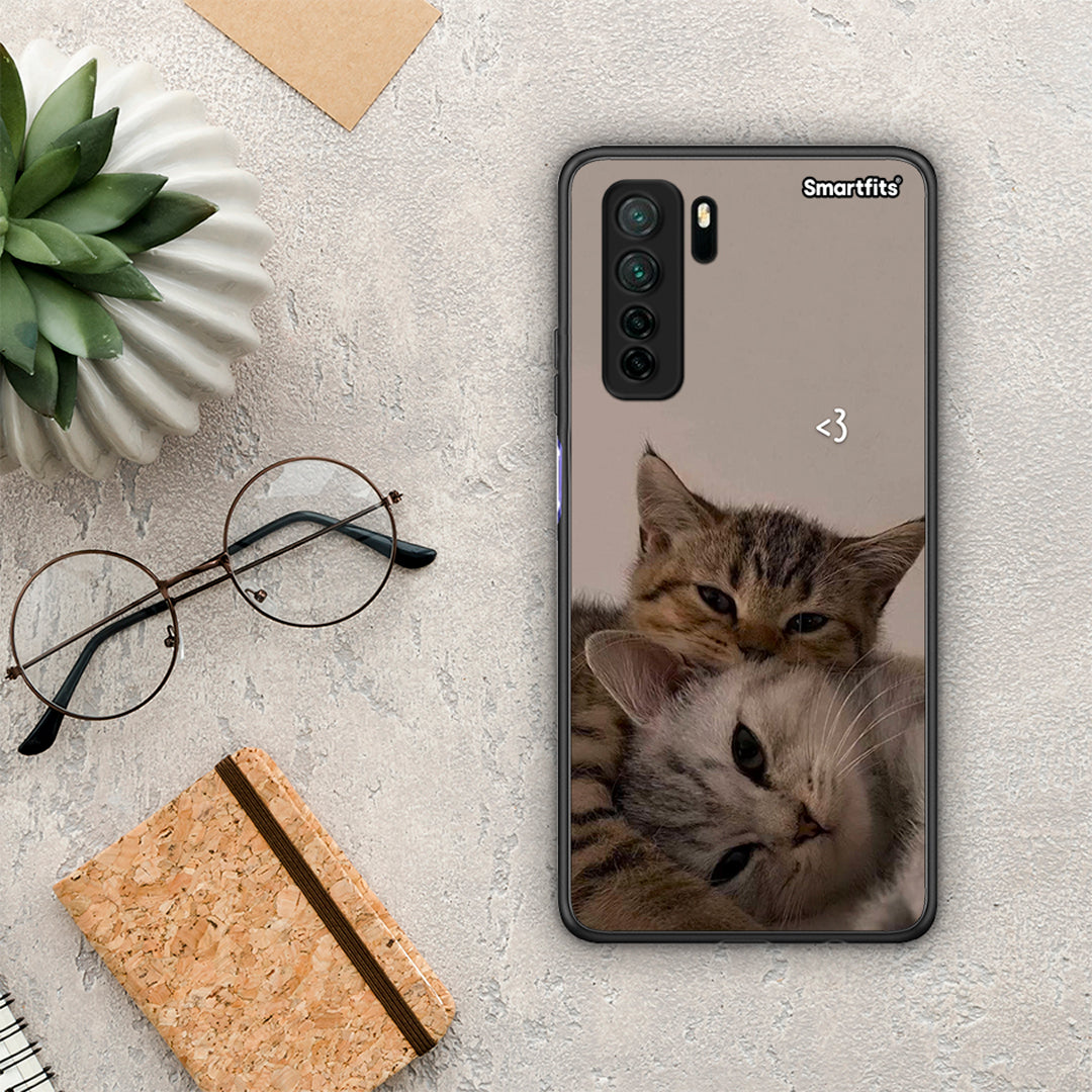 Θήκη Huawei P40 Lite 5G Cats In Love από τη Smartfits με σχέδιο στο πίσω μέρος και μαύρο περίβλημα | Huawei P40 Lite 5G Cats In Love Case with Colorful Back and Black Bezels