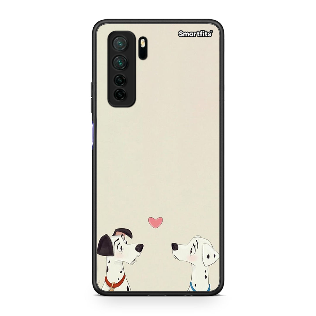 Θήκη Huawei P40 Lite 5G Dalmatians Love από τη Smartfits με σχέδιο στο πίσω μέρος και μαύρο περίβλημα | Huawei P40 Lite 5G Dalmatians Love Case with Colorful Back and Black Bezels