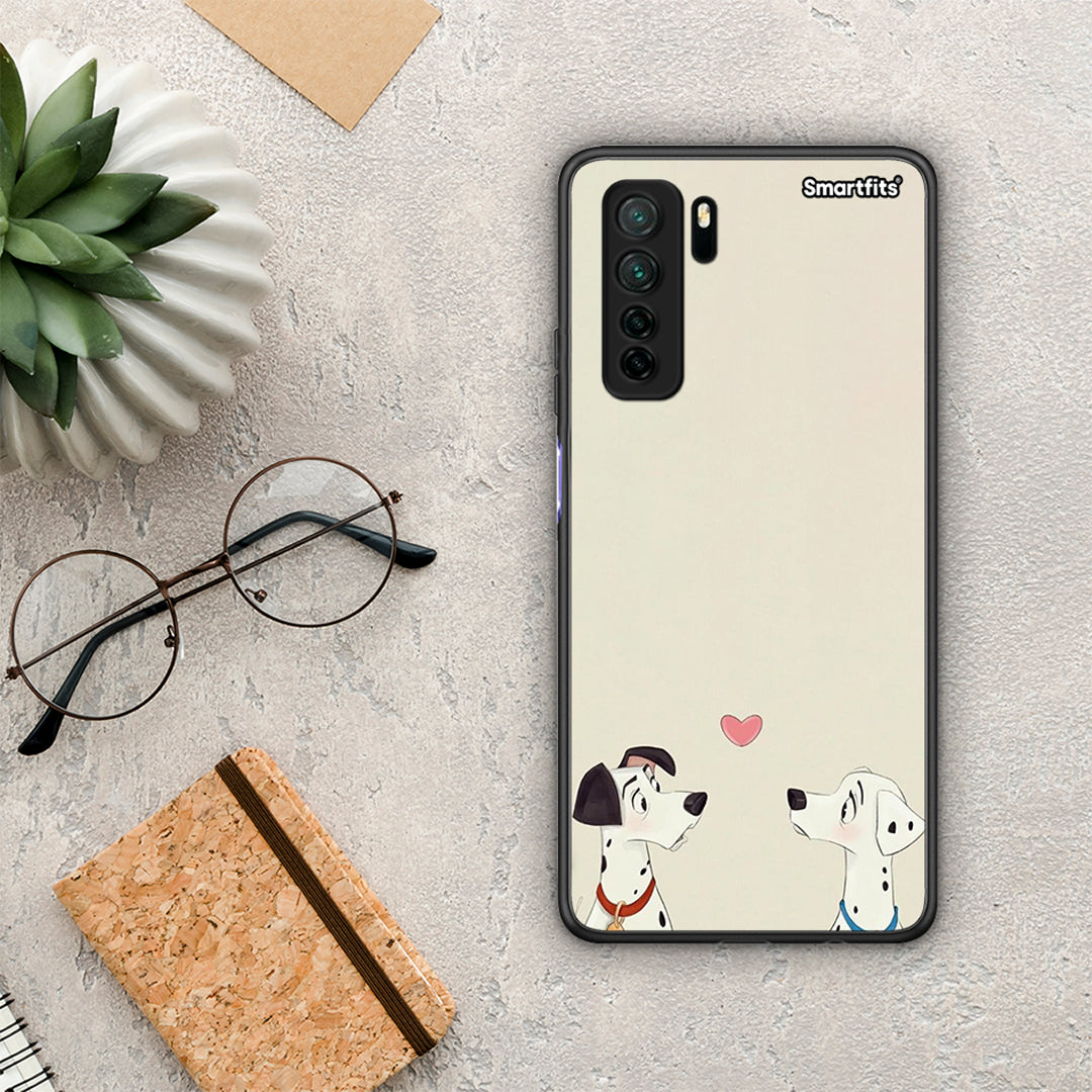 Θήκη Huawei P40 Lite 5G Dalmatians Love από τη Smartfits με σχέδιο στο πίσω μέρος και μαύρο περίβλημα | Huawei P40 Lite 5G Dalmatians Love Case with Colorful Back and Black Bezels