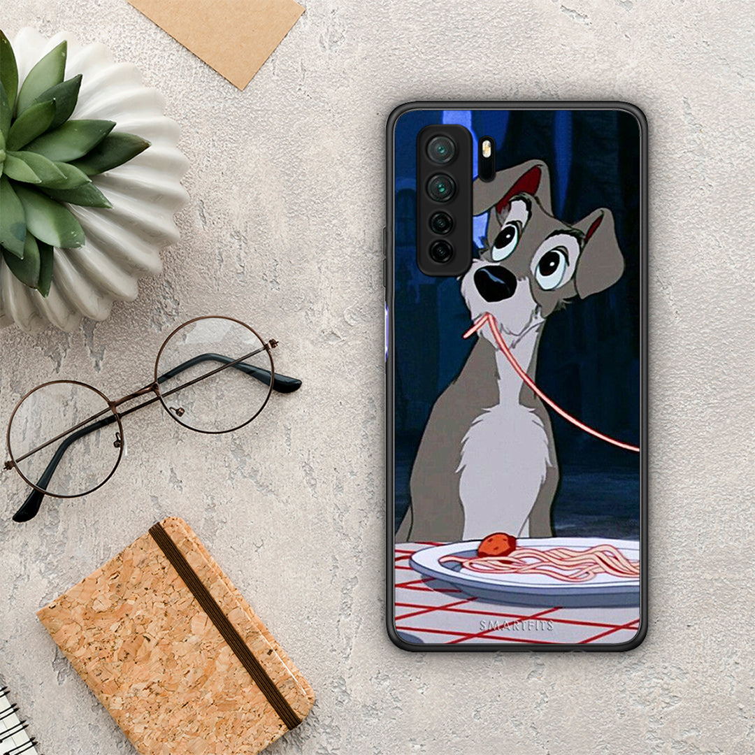 Θήκη Huawei P40 Lite 5G Lady And Tramp 1 από τη Smartfits με σχέδιο στο πίσω μέρος και μαύρο περίβλημα | Huawei P40 Lite 5G Lady And Tramp 1 Case with Colorful Back and Black Bezels