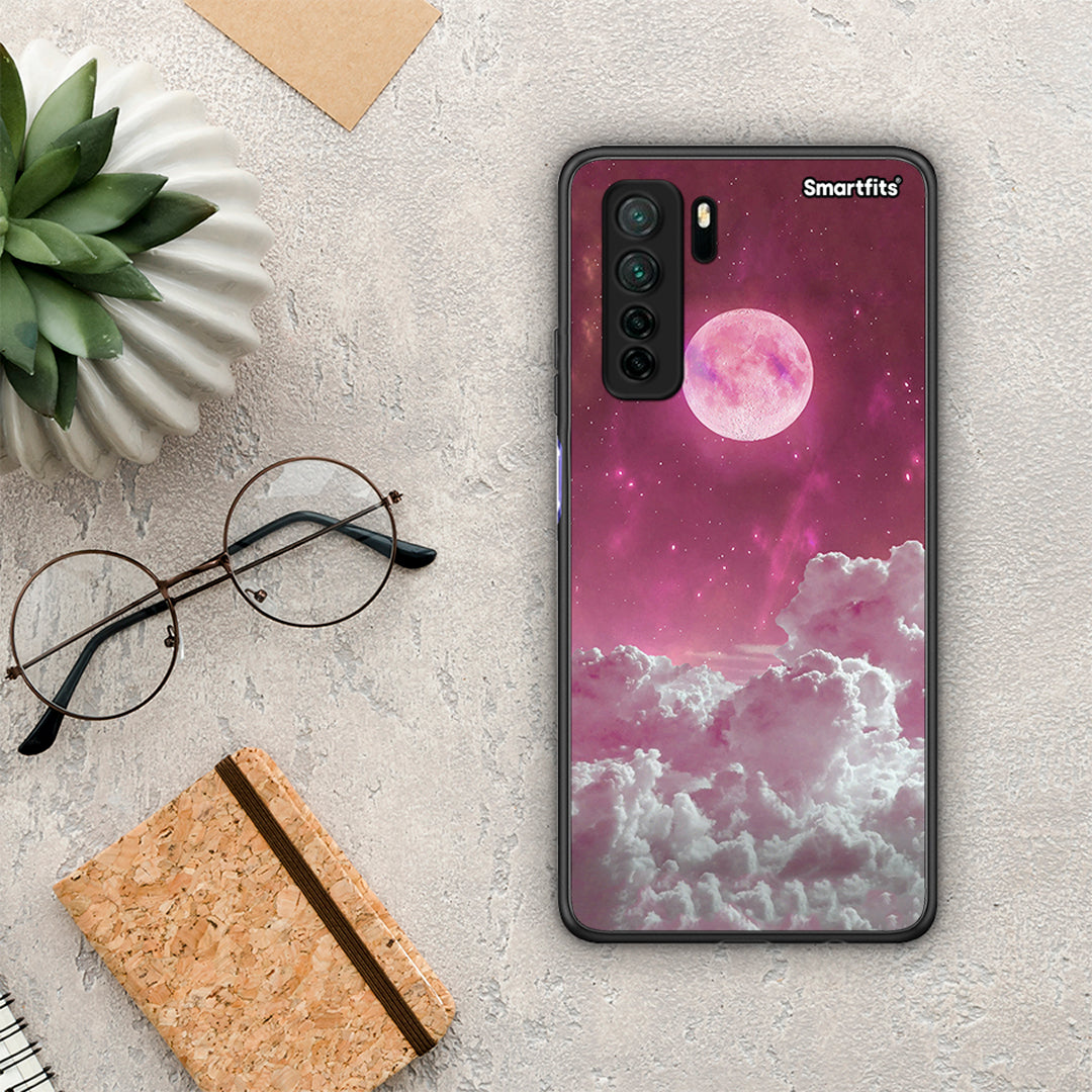 Θήκη Huawei P40 Lite 5G Pink Moon από τη Smartfits με σχέδιο στο πίσω μέρος και μαύρο περίβλημα | Huawei P40 Lite 5G Pink Moon Case with Colorful Back and Black Bezels